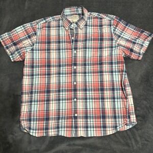 L.L.Bean Comfort Stretch Chambray Shirt‎ short Sleeve Traditional Fit Plaid